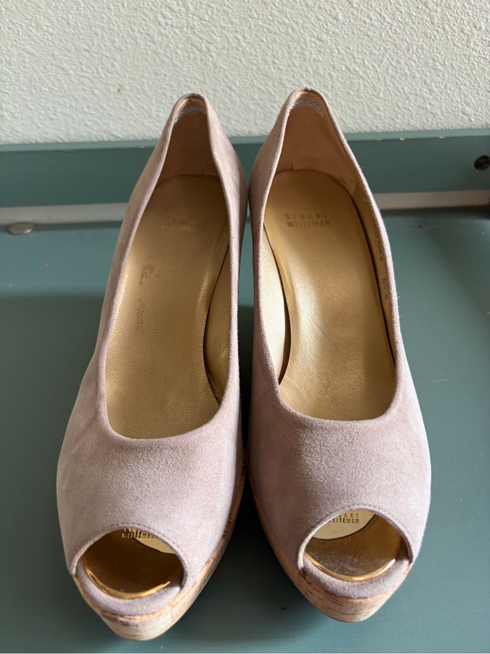 Stuart Weitzman Anna Peep Toe Wedge Tan Neutral 8.5 - Picture 6 of 11